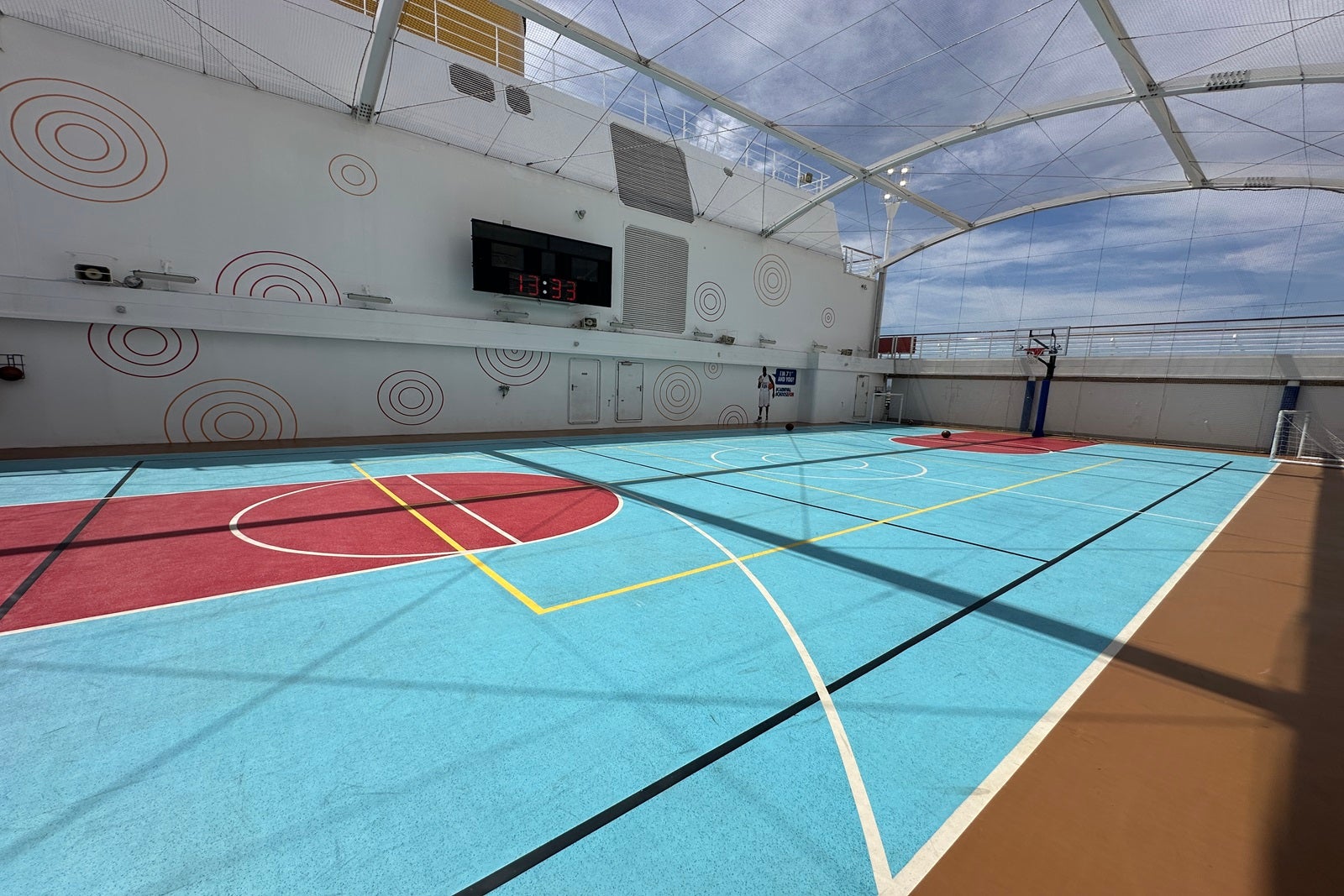 An empty cruise ship basketball court