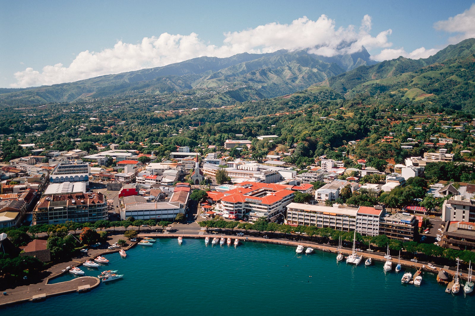 Aerial View of Papeete, Tahiti waterfront.