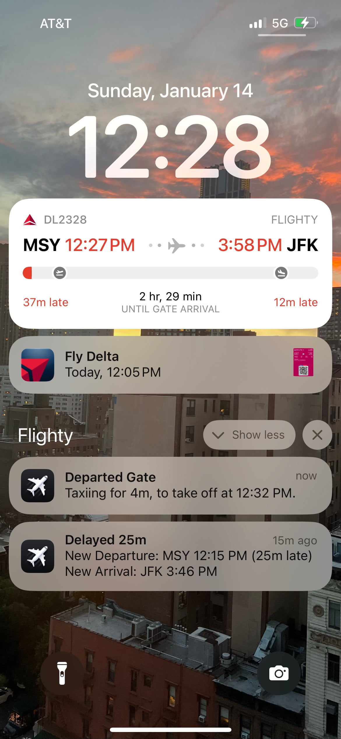 Flight information notification on delayed flight. FLIGHTY