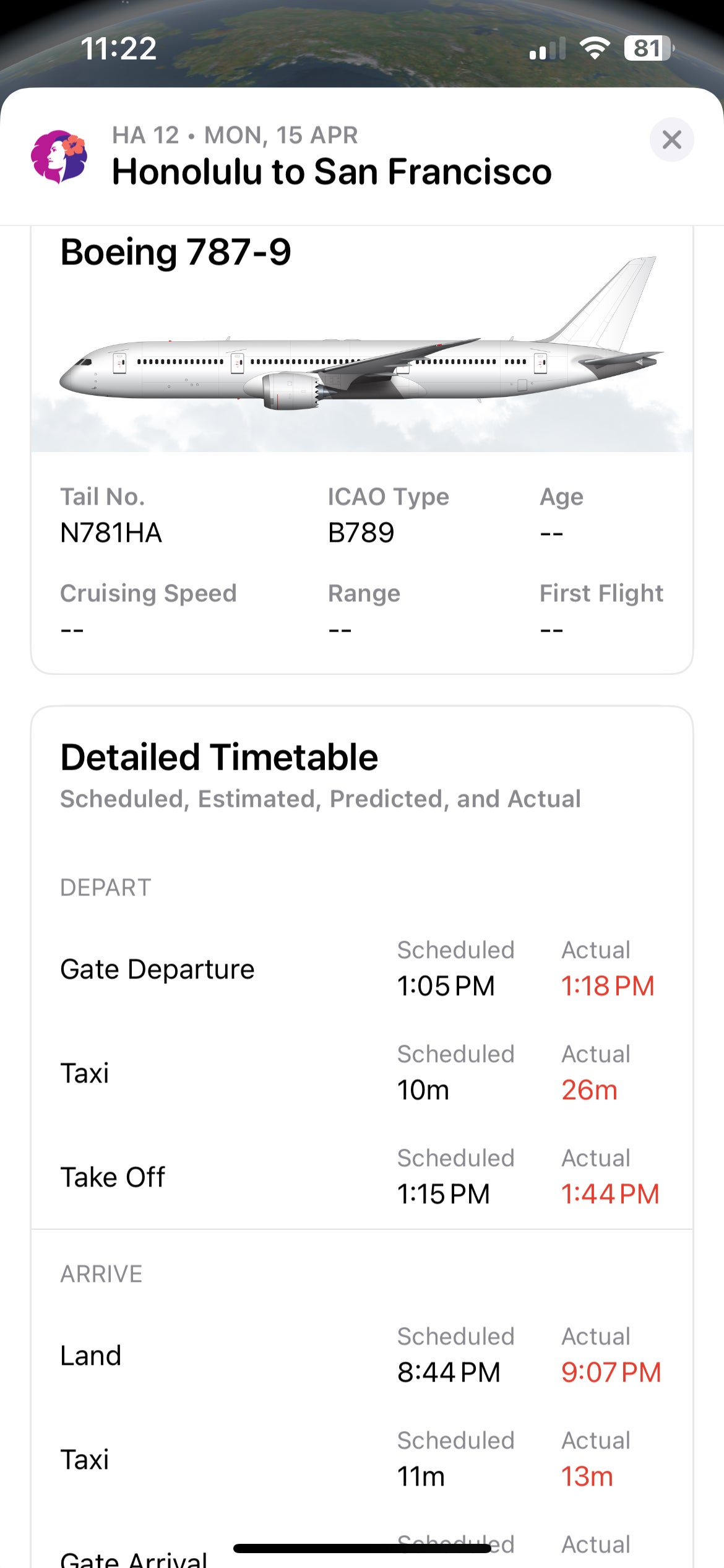 Flighty detailed timetable. FLIGHTY