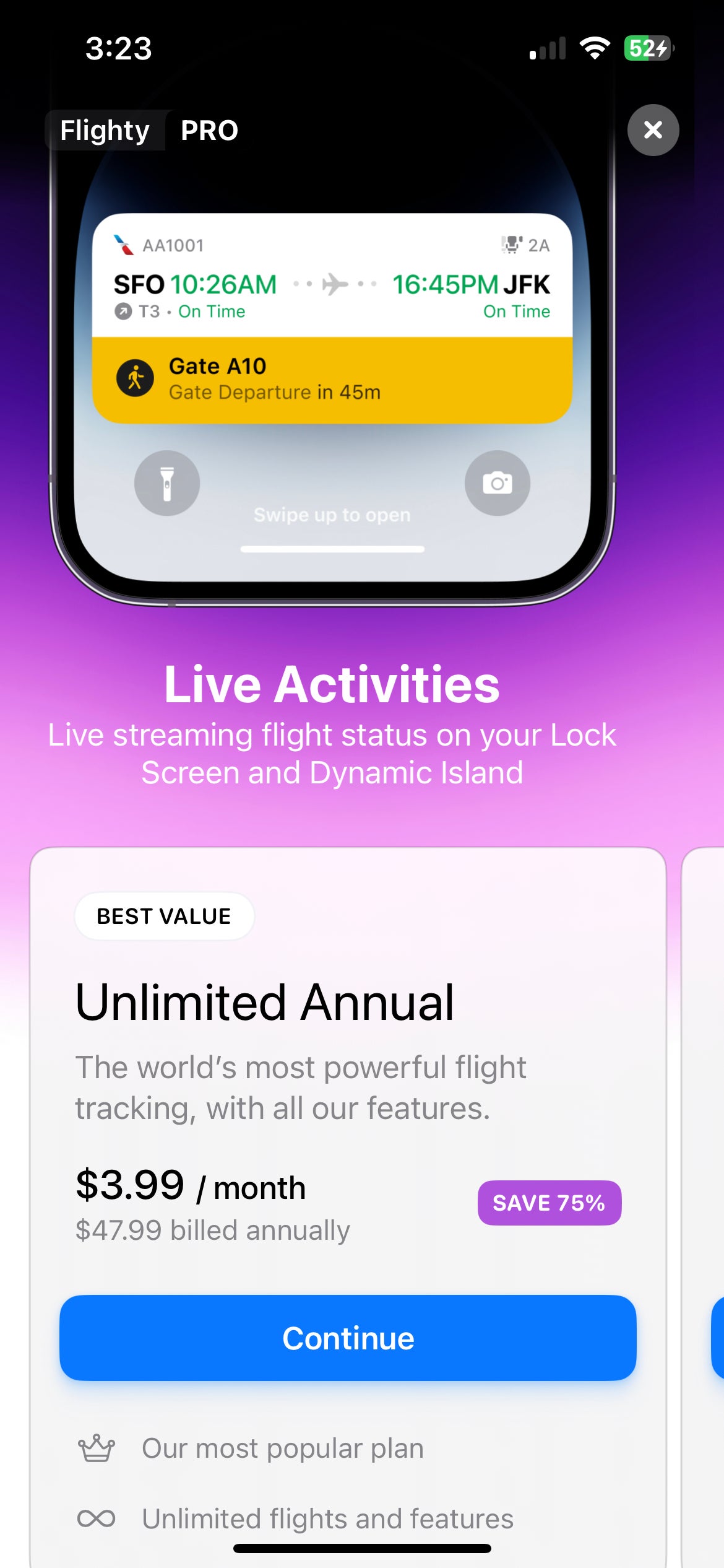 Flighty live activities with unlimited annual plan. FLIGHTY