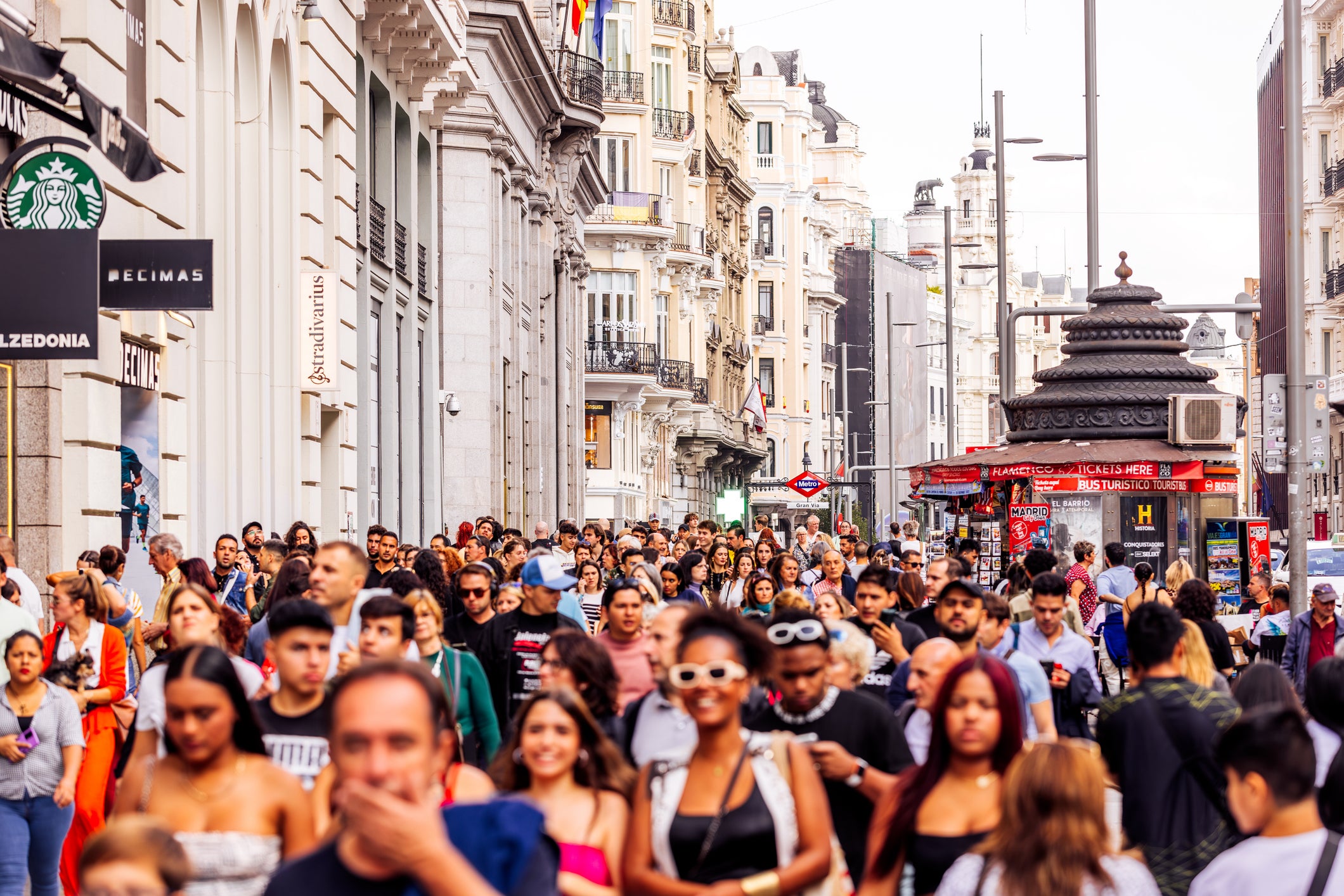 Crowds walking in Madrid, Spain