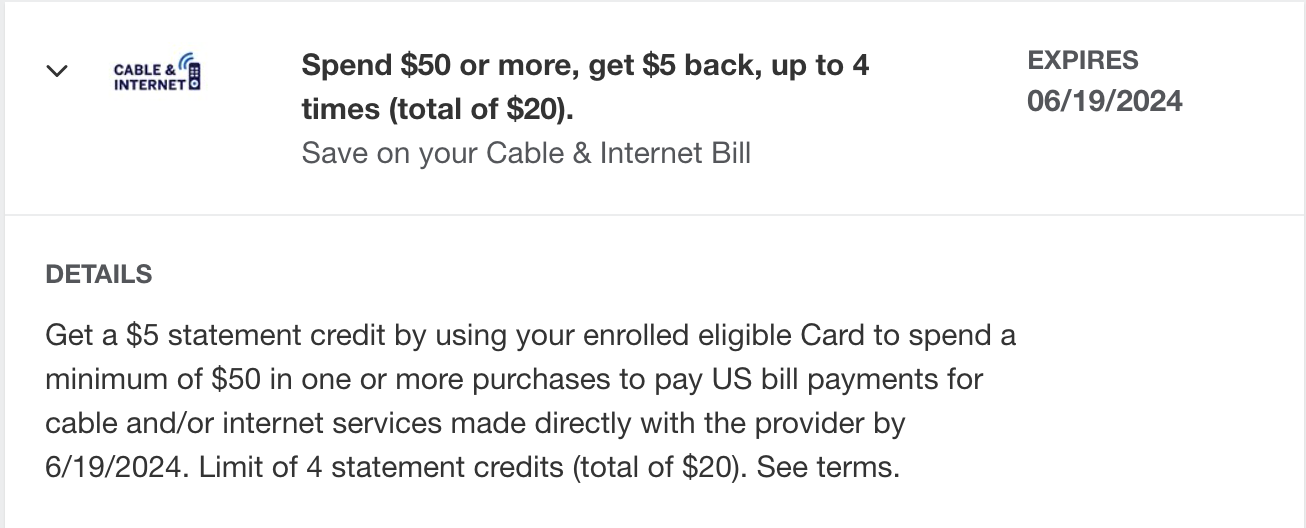 Amex Offer Cable and Internet Bill 