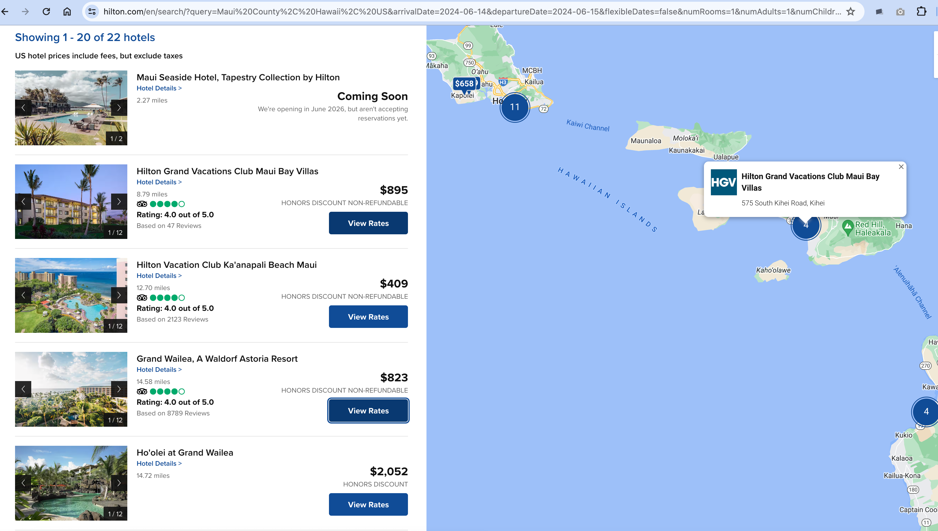 Search for Hilton hotels and resorts in Maui. 