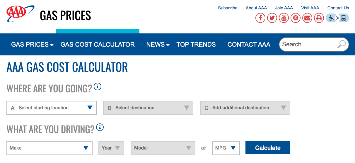 AAA gas calculator