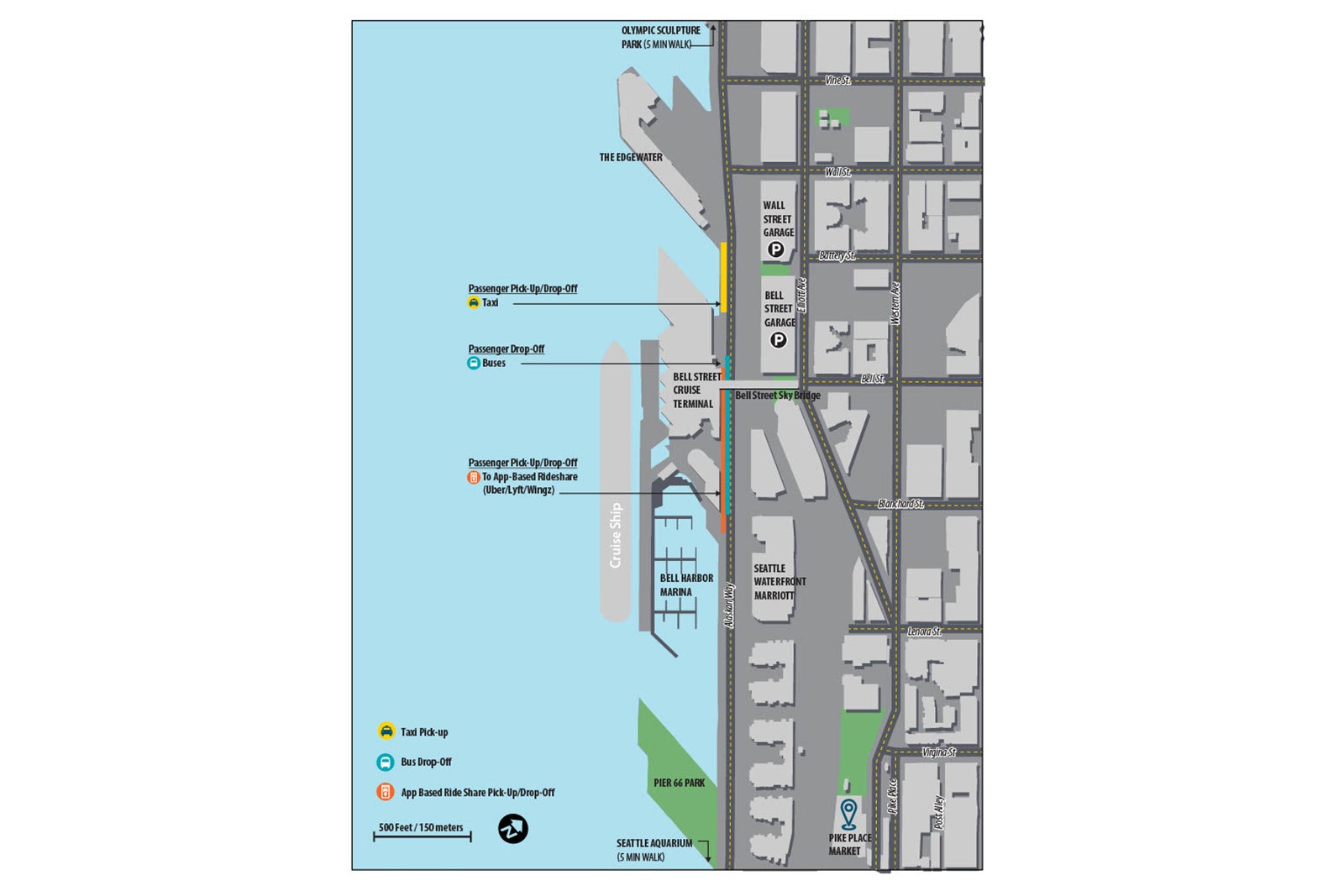 Map of Seattle's Bell Harbor cruise terminal