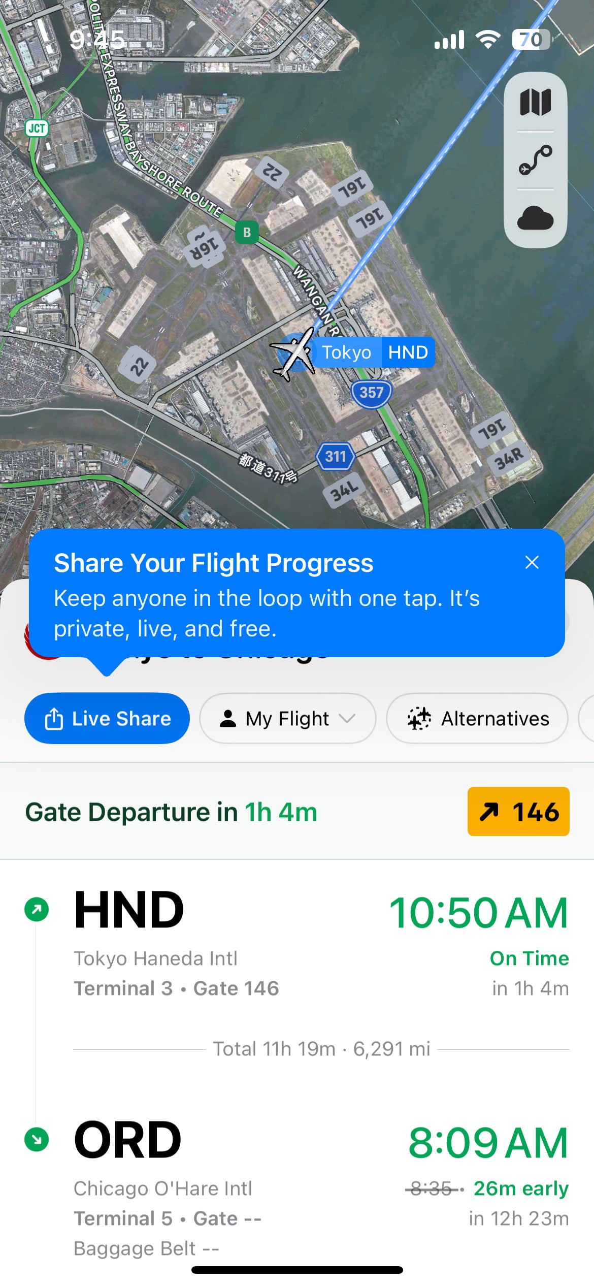 A screenshot of Flight's "Where's my plane feature."