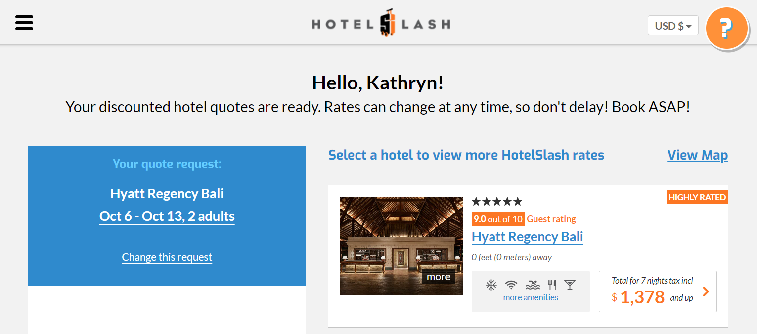 Getting a HotelSlash quote