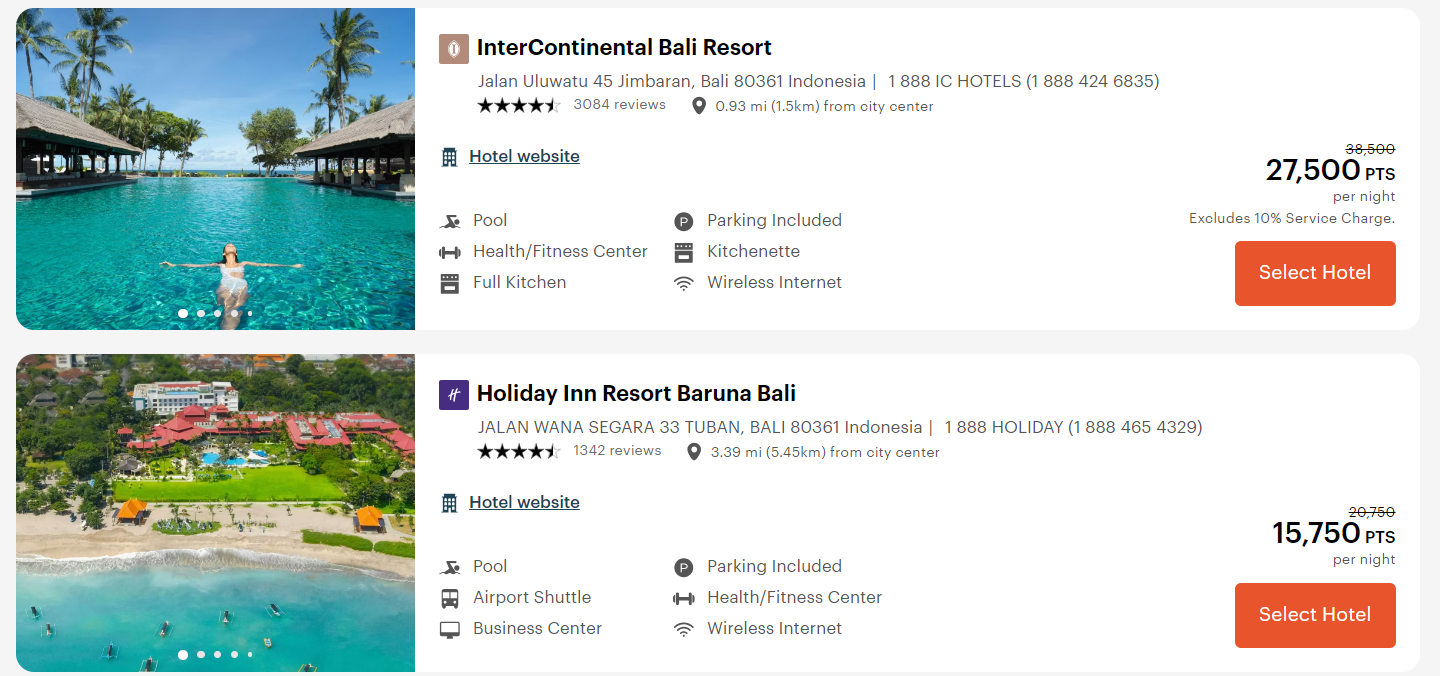 IHG's offering in Bali, including the InterContinental Bali resort and the Holiday Inn Resort Baruna Bali
