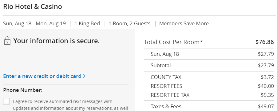 Hyatt rates at Rio in Las Vegas