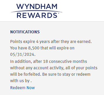 Wyndham points expiration warning