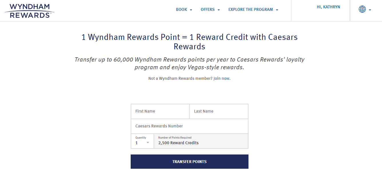 Transfer Wyndham points to Caesars