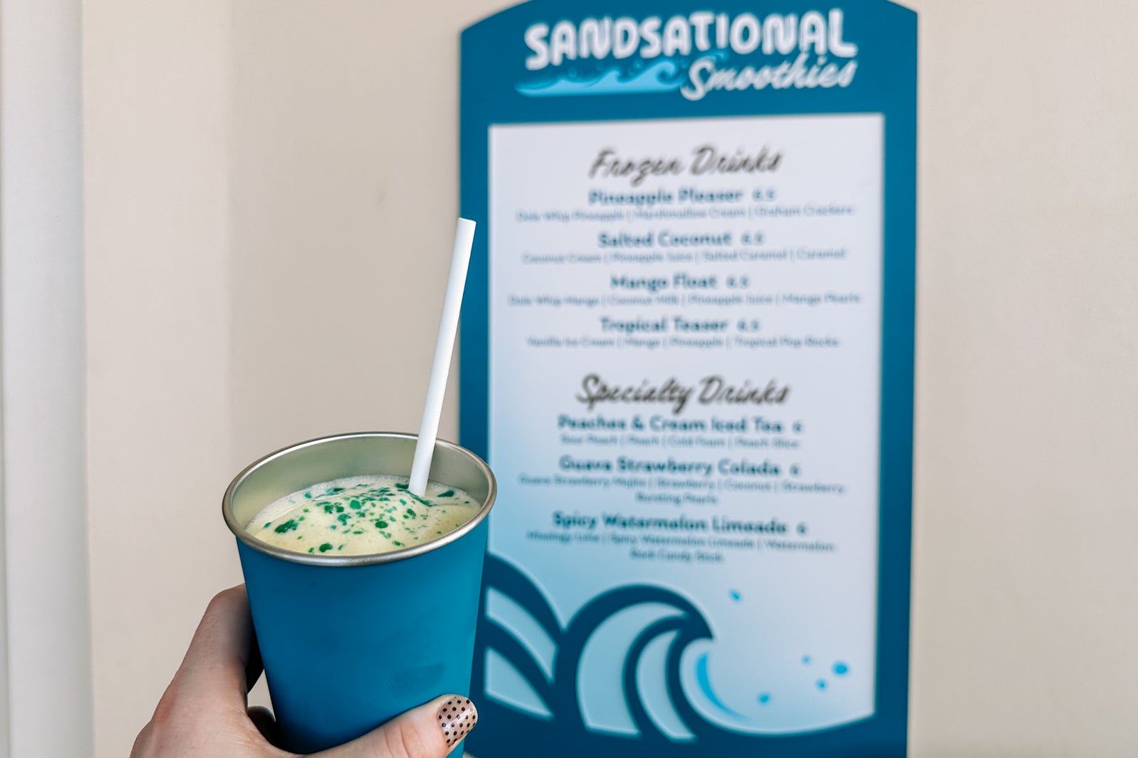 A smoothie from Sensational Smoothies on Disney's Lookout Cay at Lighthouse Point