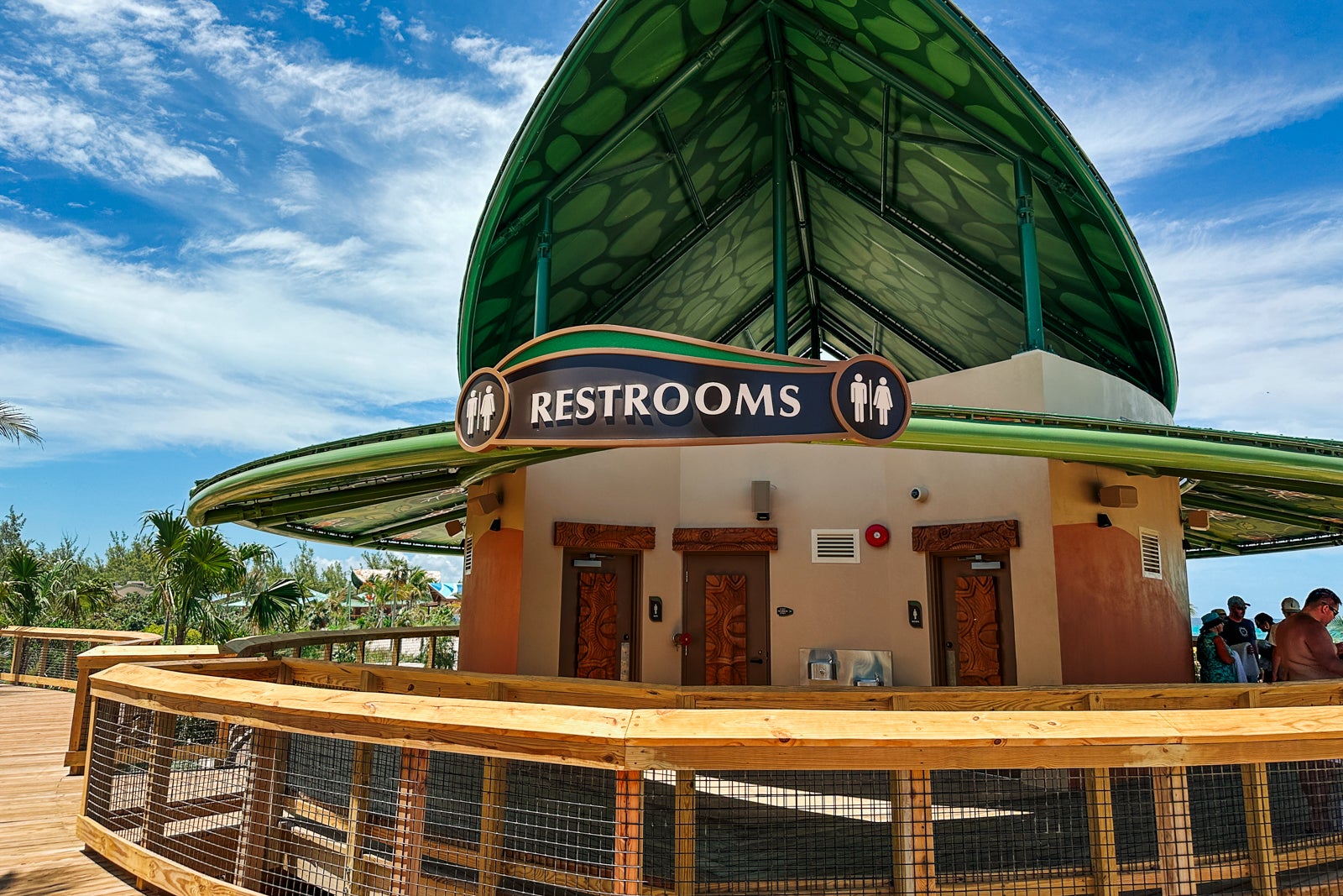 A Bahamian-themed restroom building