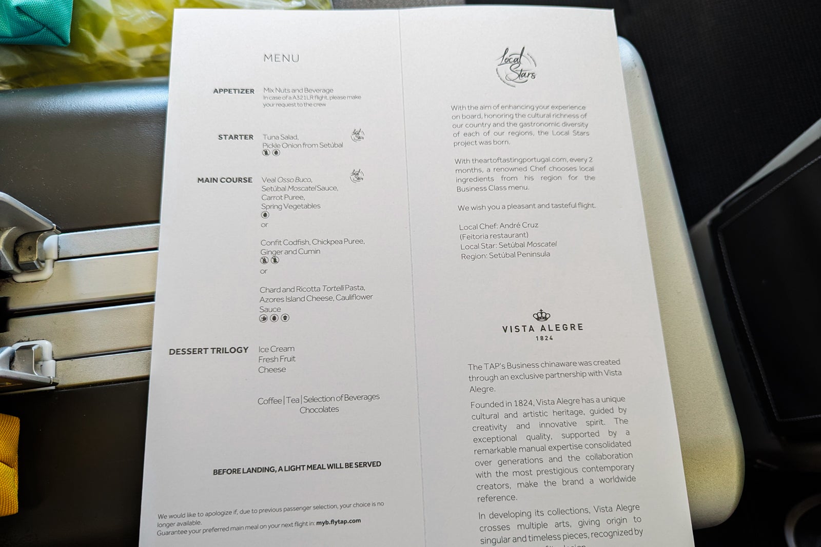 TAP Air Portugal business class food