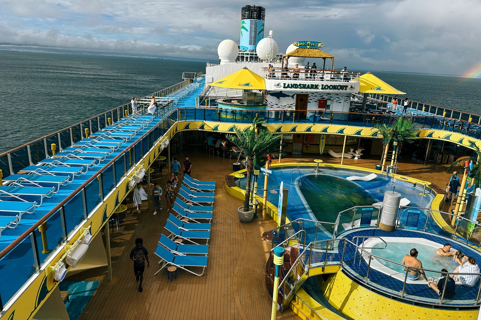 A view from above a cruise ship pool deck