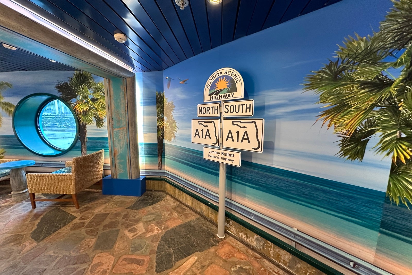 An A1A-themed corridor on a cruise ship