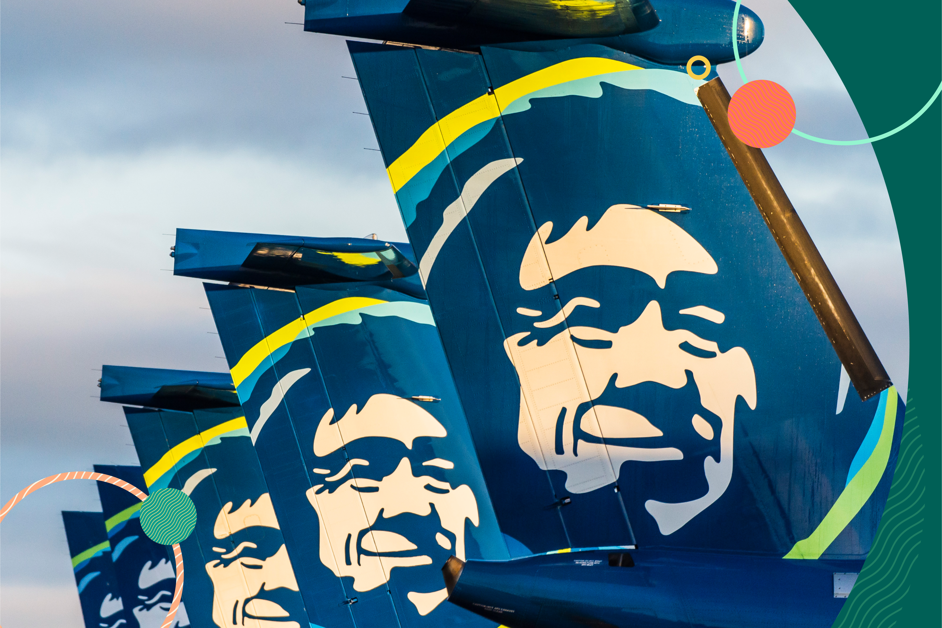 Alaska Airlines tailfins lined up