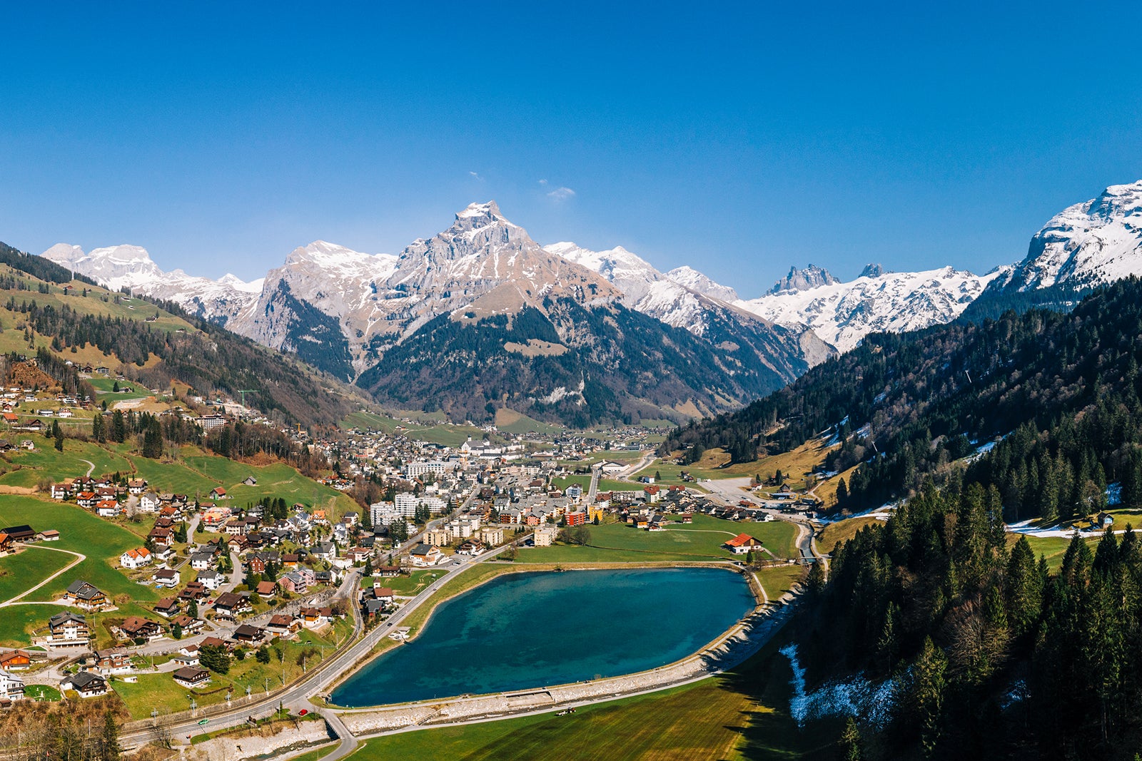 Engelberg village in the Alps in Canton Obwalden in Switzerland.