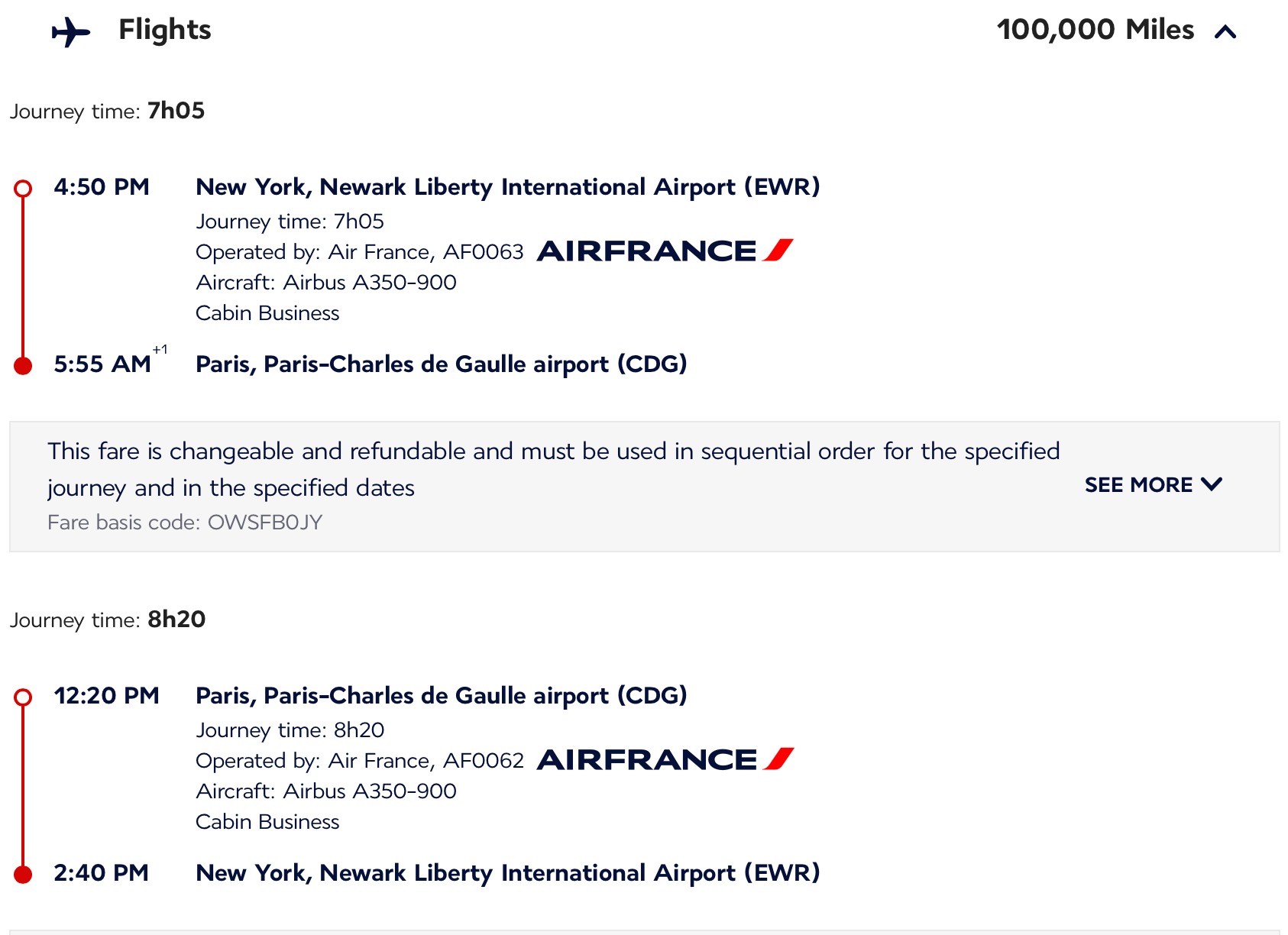 Cost of New York City to Paris roundtrip flight with Air France