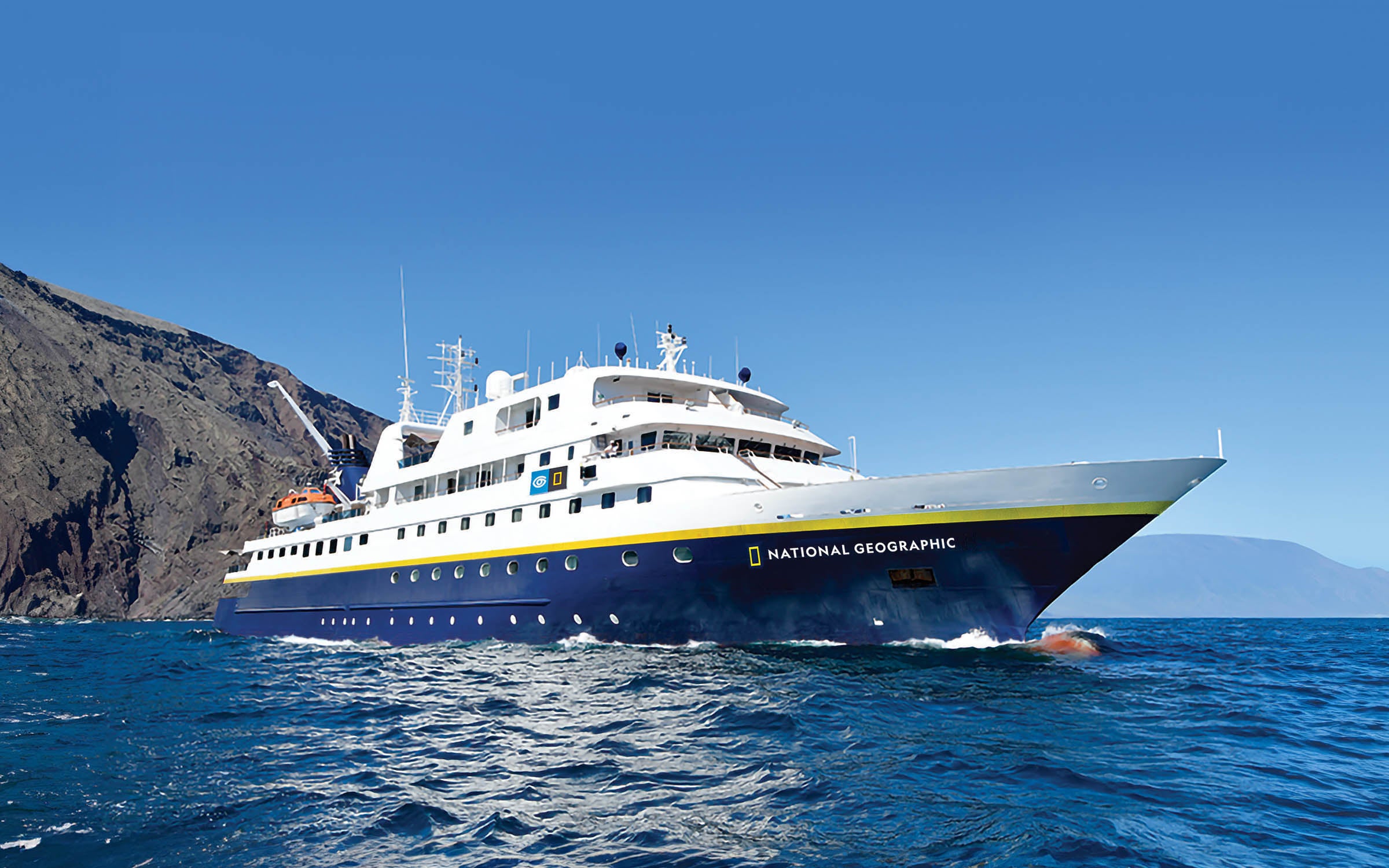 An artist's drawing of Celebrity Xpedition as it'll look when sailing for Lindblad Expeditions