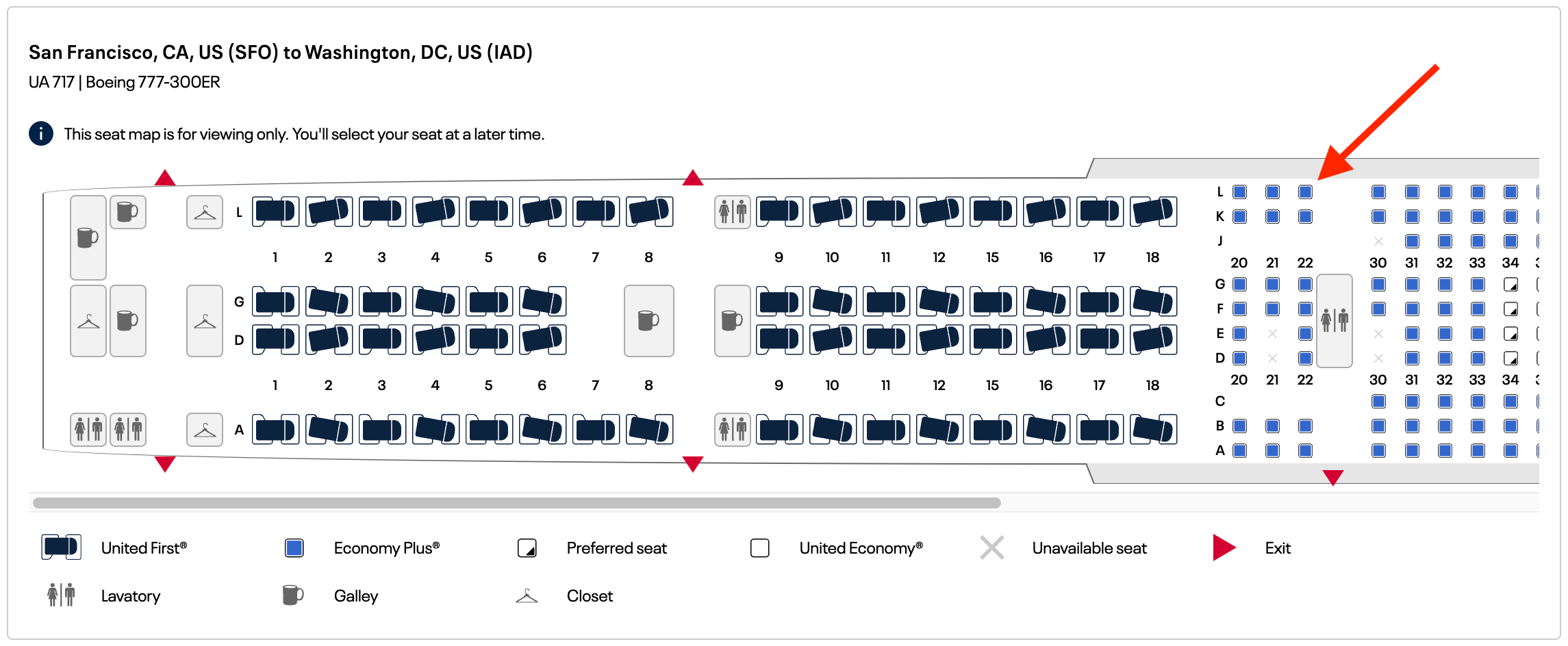 United 777-300ER seat map