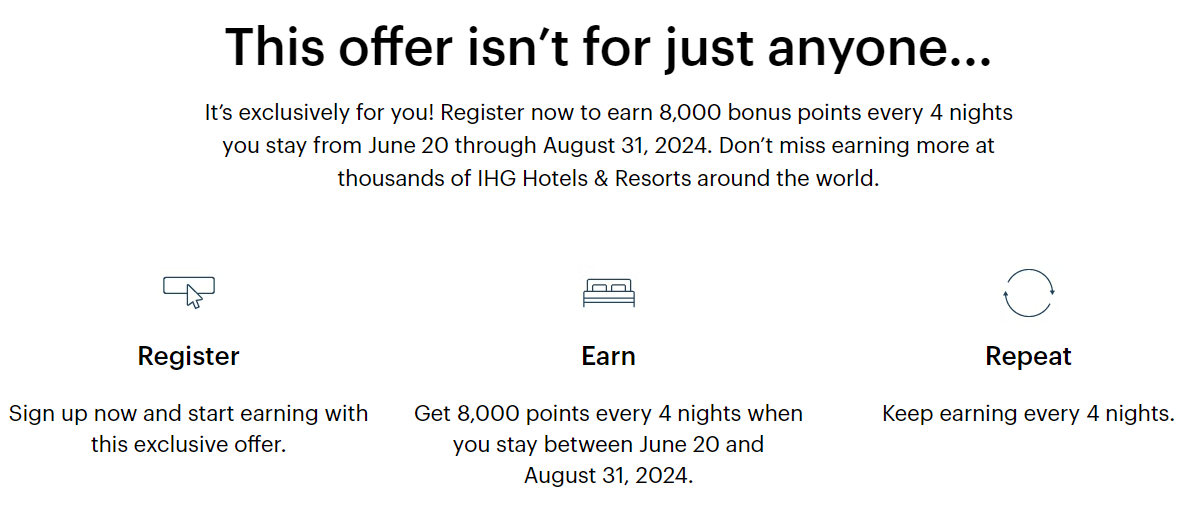IHG One Rewards summer targeted bonus points offer