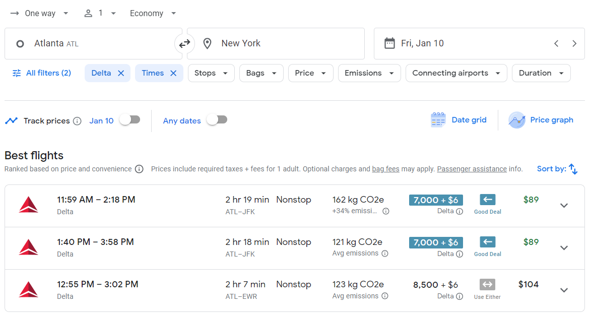 Points Path extension with Google Flights