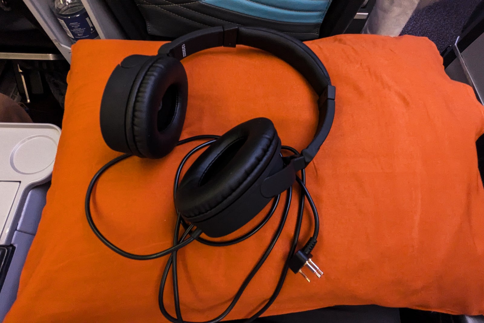 pillow and headphones