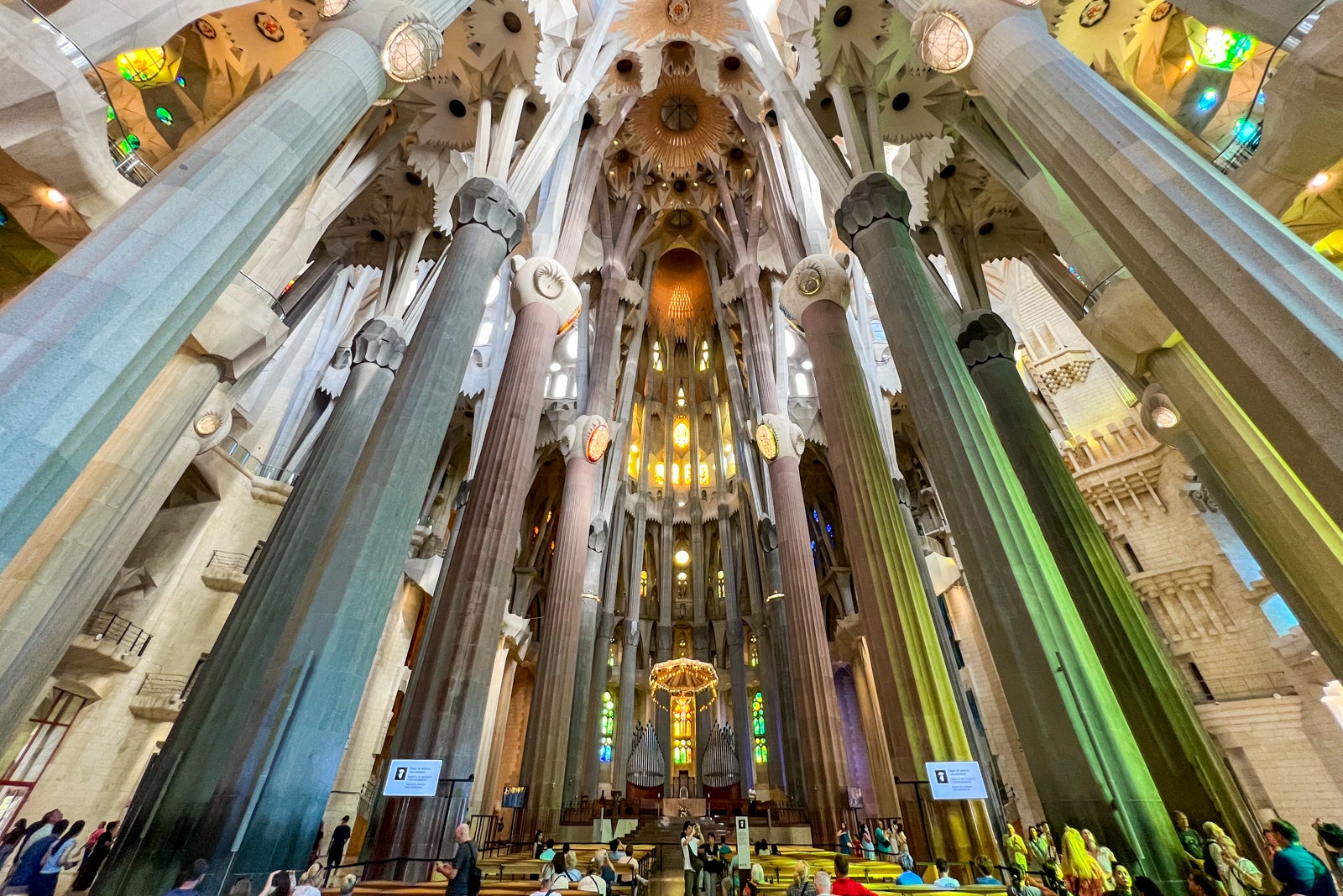 The interior of La Sagrada Familia in Barcelona, Spain