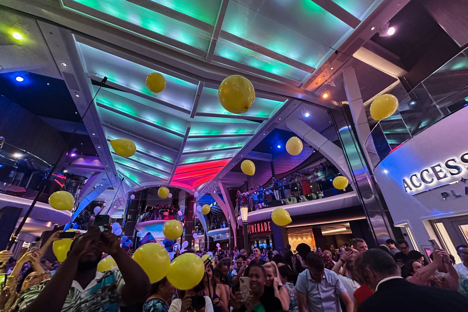 A balloon drop on a cruise ship