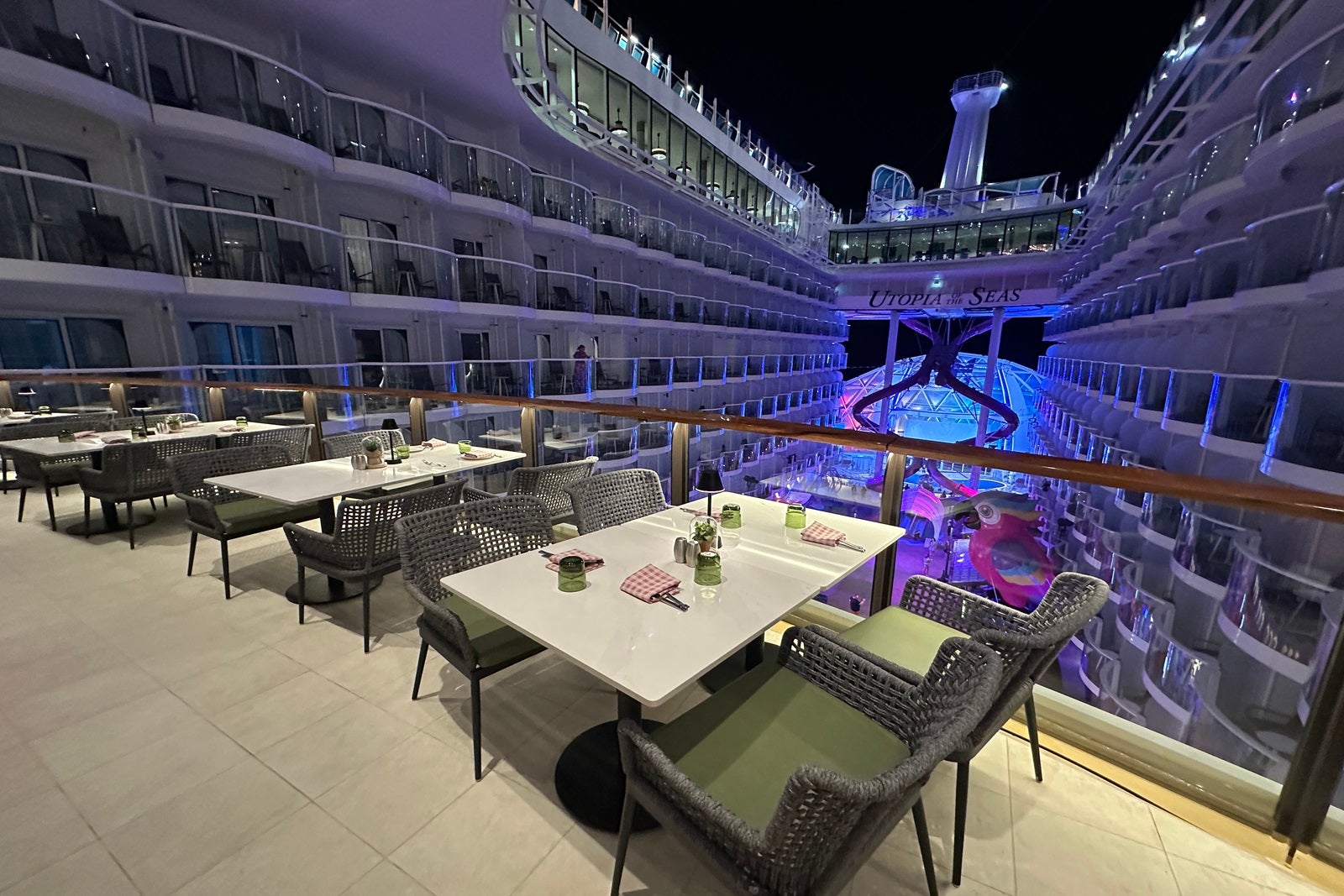 Alfresco tables with a view at a cruise ship restaurant