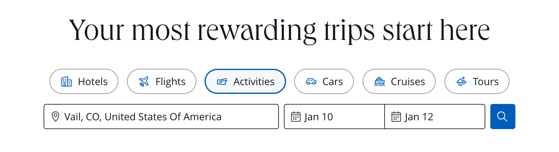 Chase Travel search box "activities"