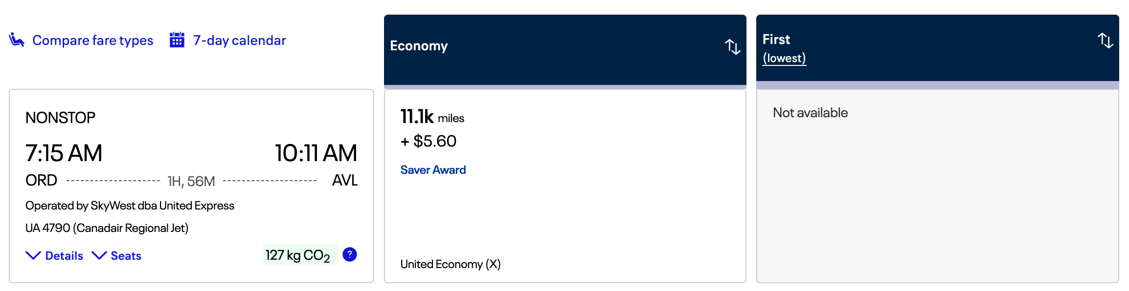 United ORD-AVL miles