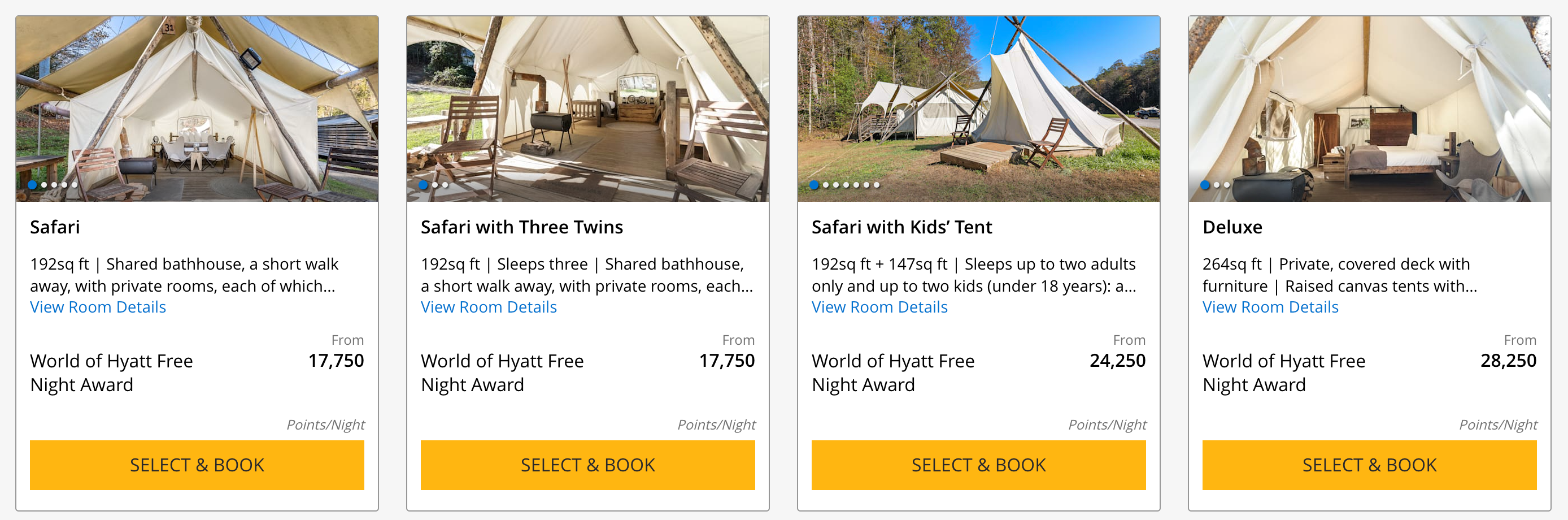 Under Canvas tents with points cost