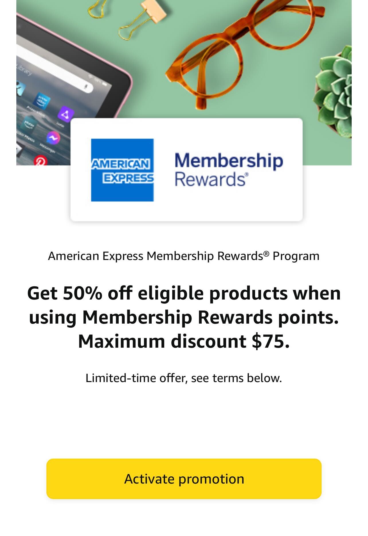 American Express offer for 50% off eligible items with Membership Rewards