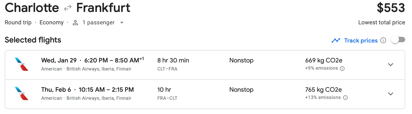 google flights charlotte to frankfurt