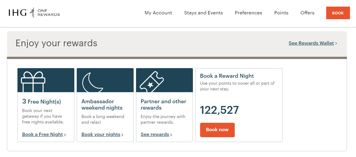 The cost of InterContinental Ambassador weekend night in rewards points