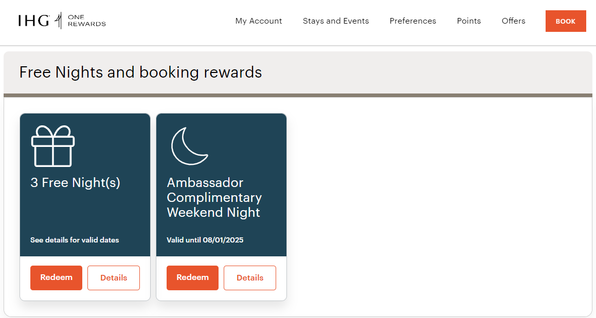 InterContinental Ambassador weekend night rewards