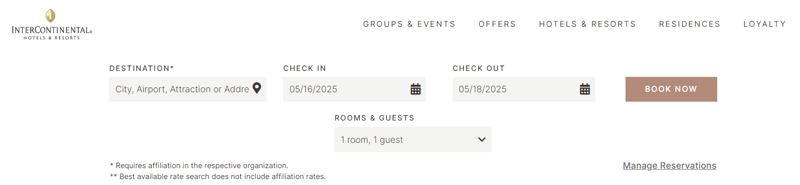 InterContinental Ambassador weekend night booking screenshot