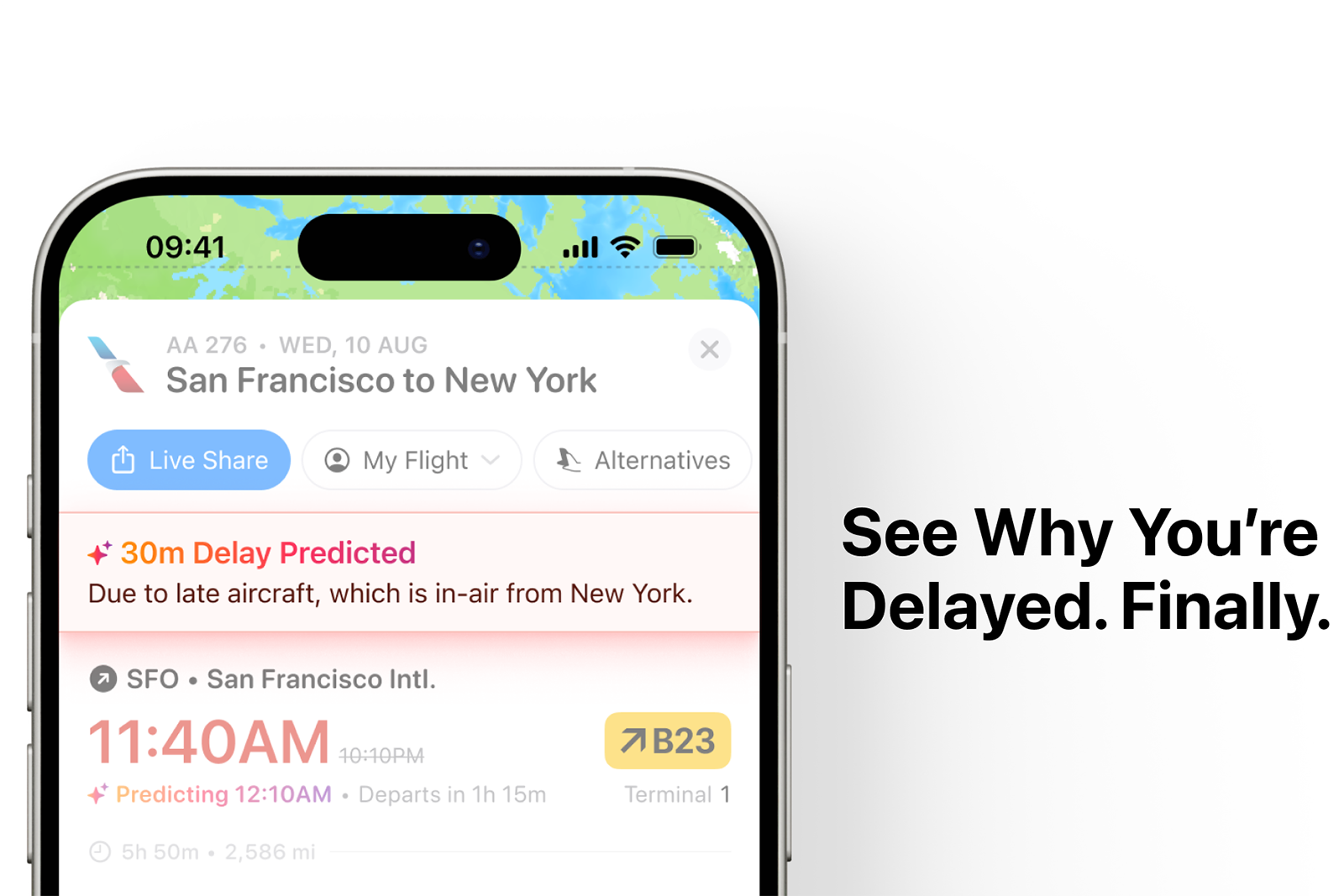 Flighty app advertisement about delays