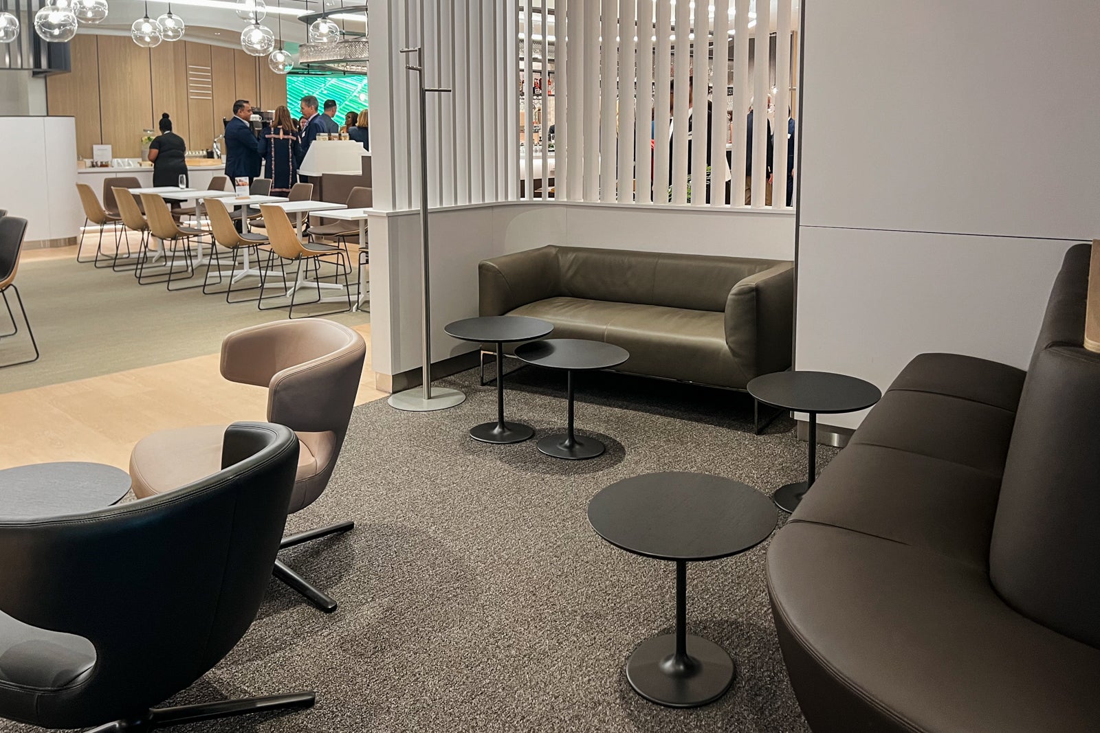 Sitting area at the Lufthansa lounge at Newark Liberty International Airport