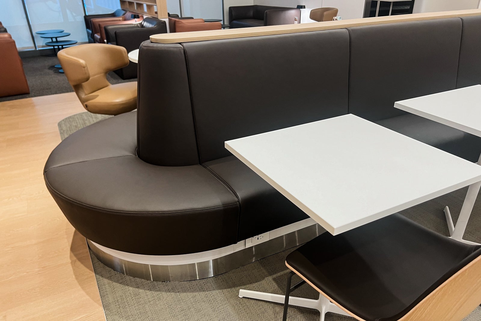 Sitting area at the Lufthansa lounge at Newark Liberty International Airport