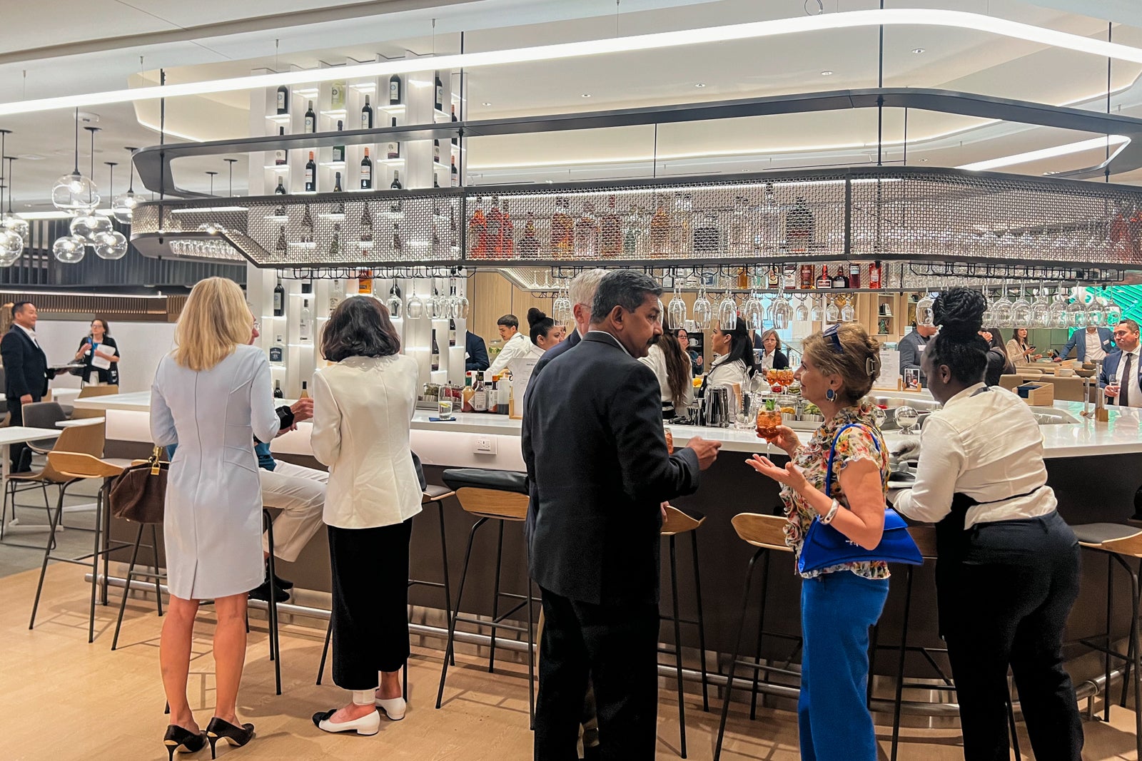 Bar at the Lufthansa lounge at Newark Liberty International Airport