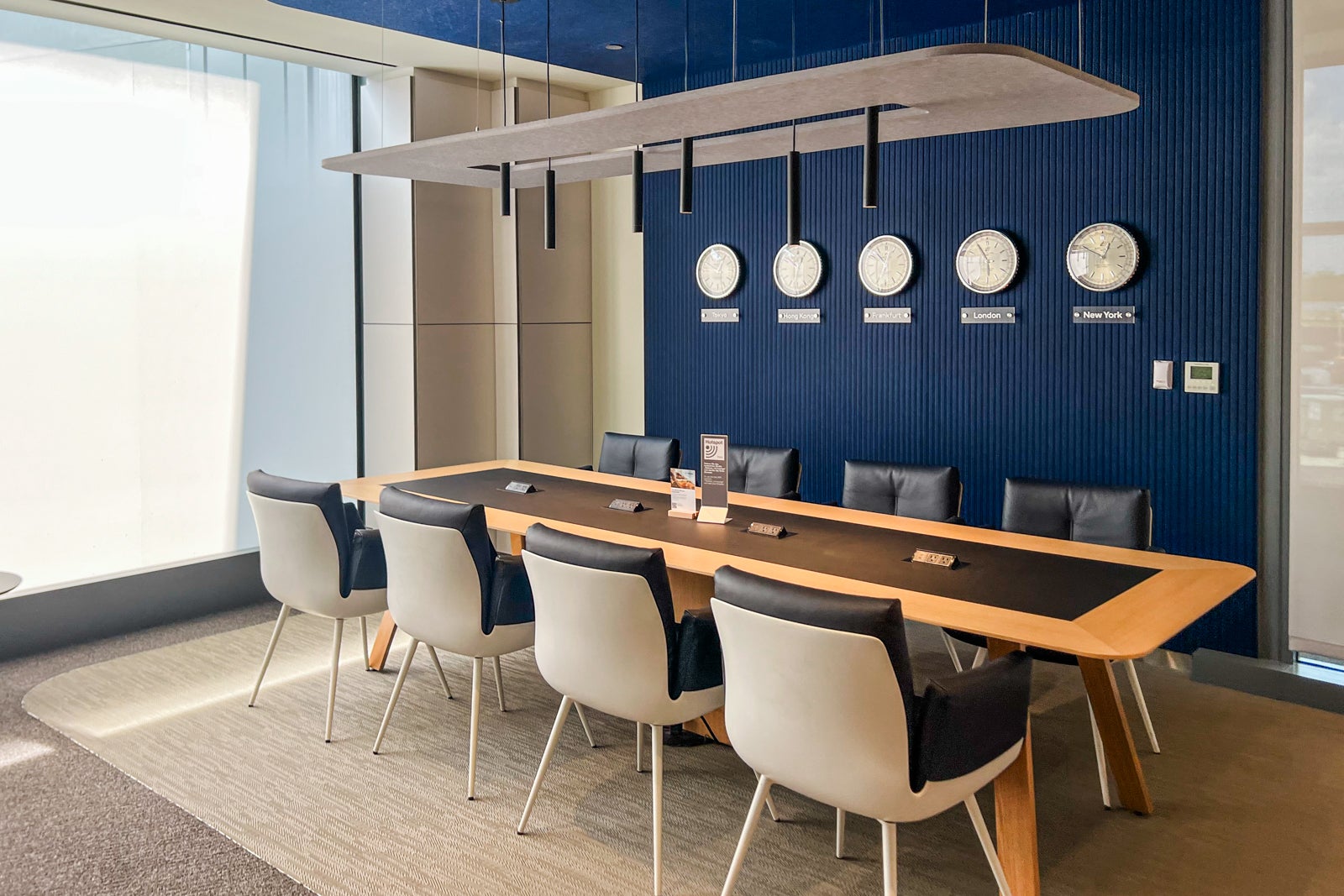 Conference table at Lufthansa lounge at Newark Liberty International Airport