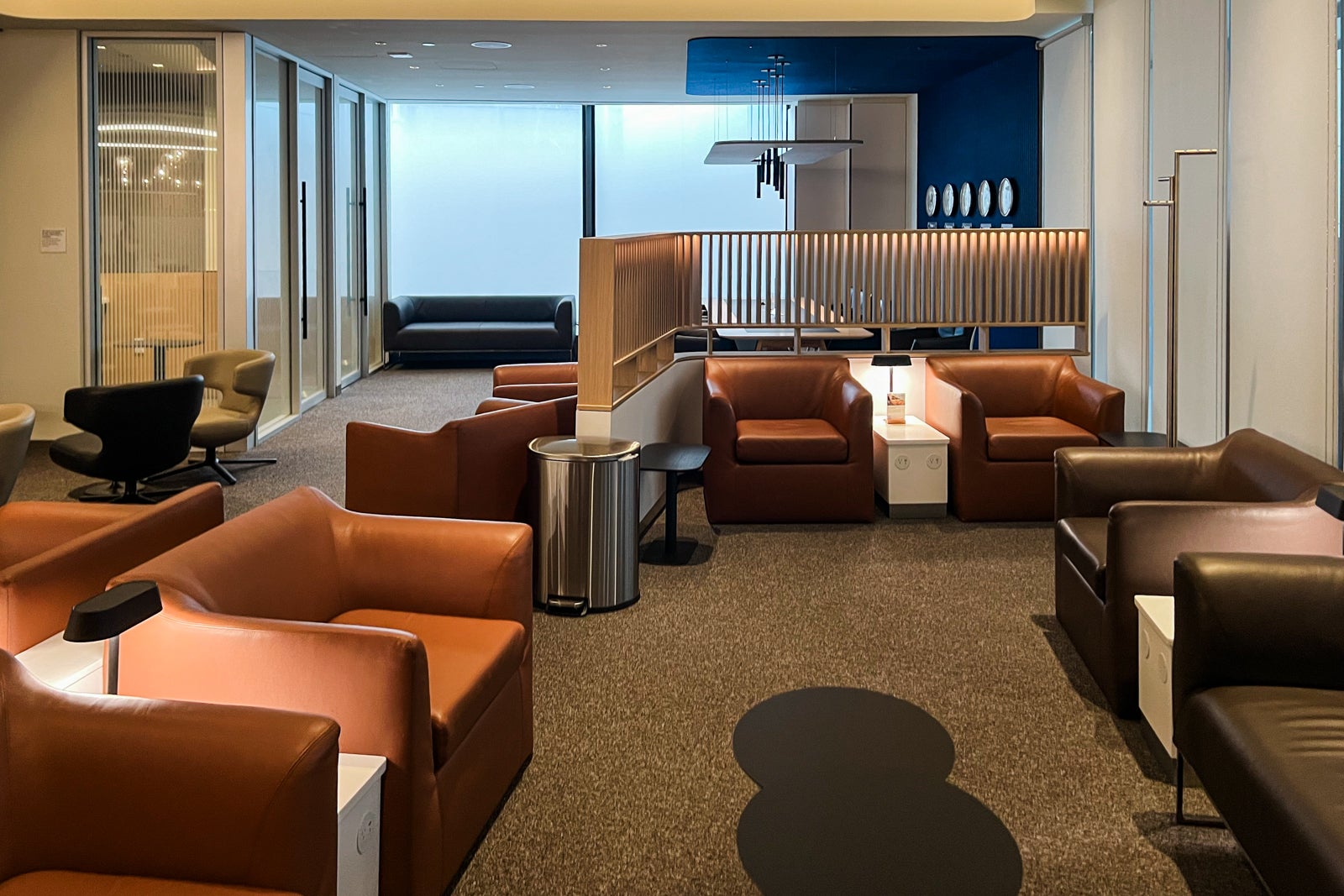 Sitting area at the Lufthansa lounge at Newark Liberty International Airport