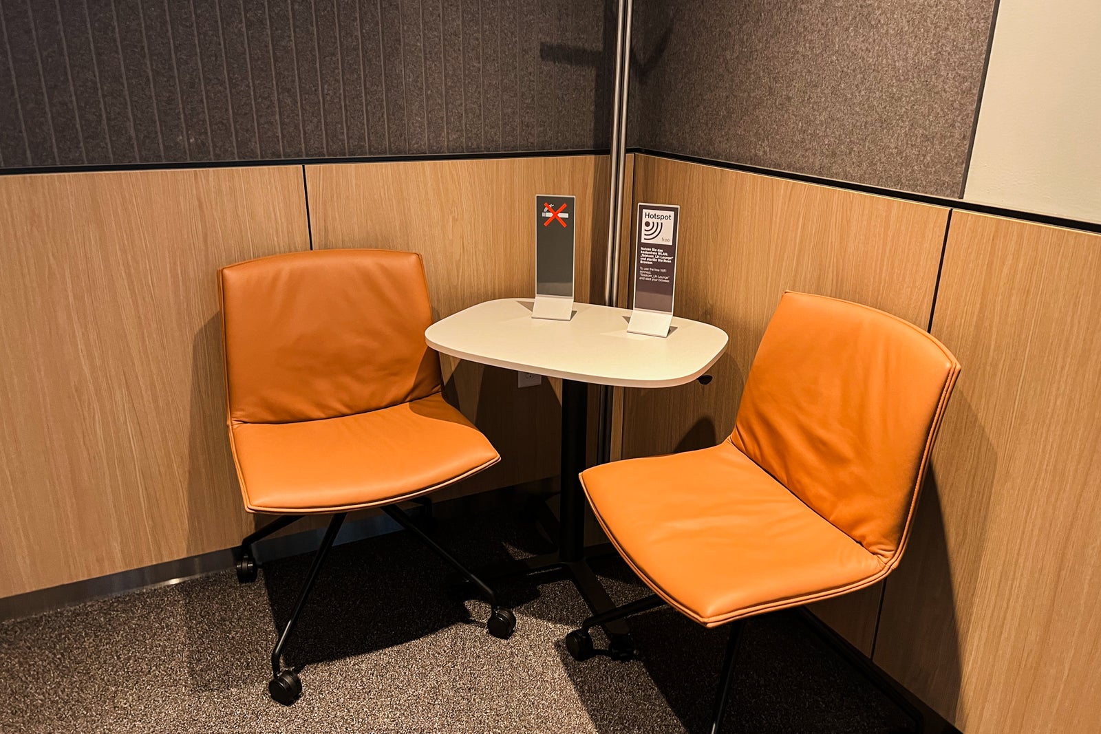 Soundproofed rooms at Sitting area at the Lufthansa lounge at Newark Liberty International Airport