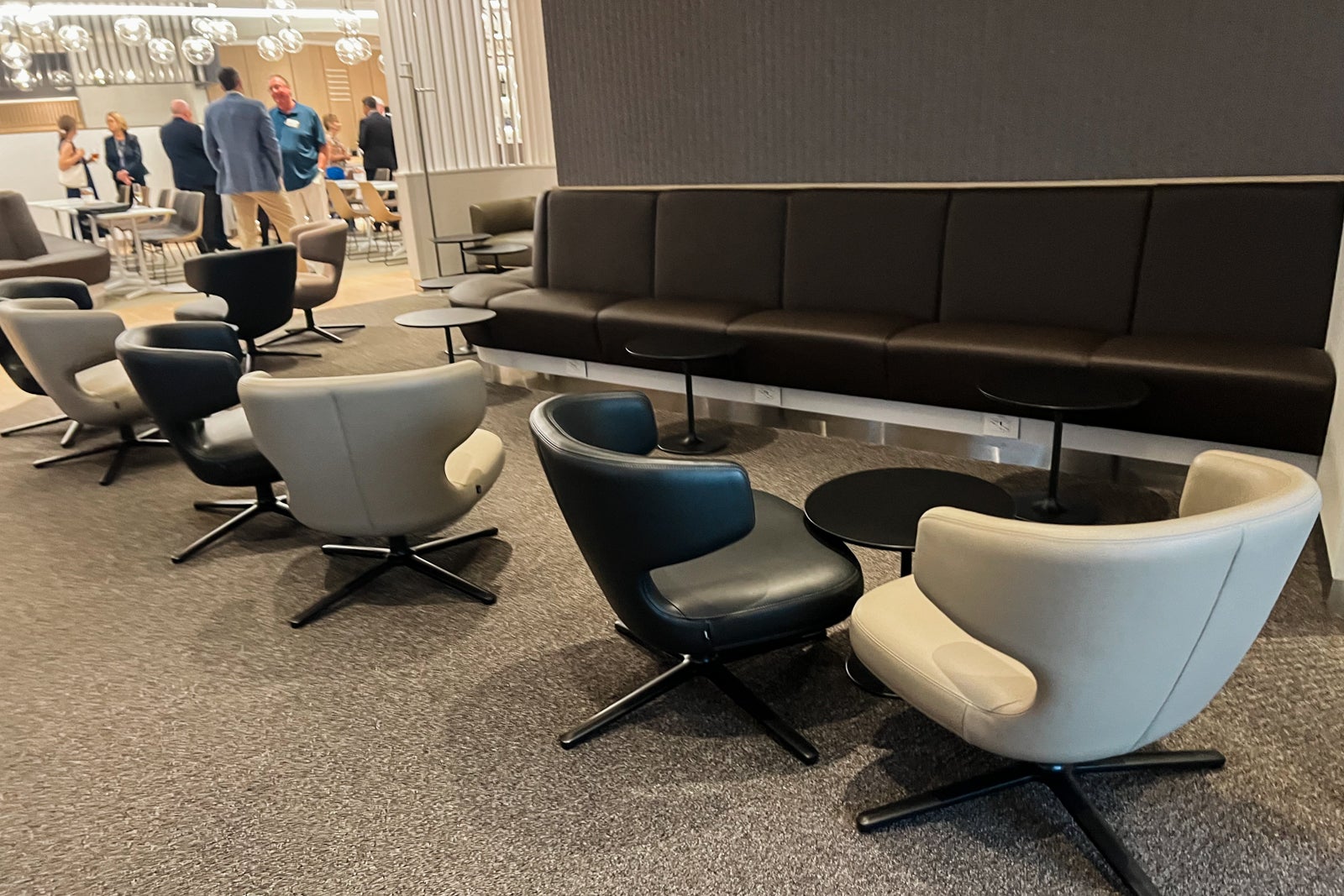 Sitting area at the Lufthansa lounge at Newark Liberty International Airport