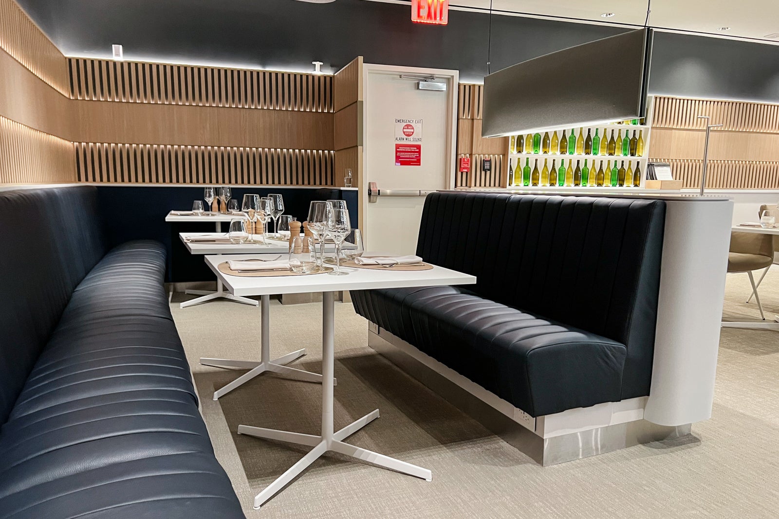 Dining area at Lufthansa lounge at Newark Liberty International Airport