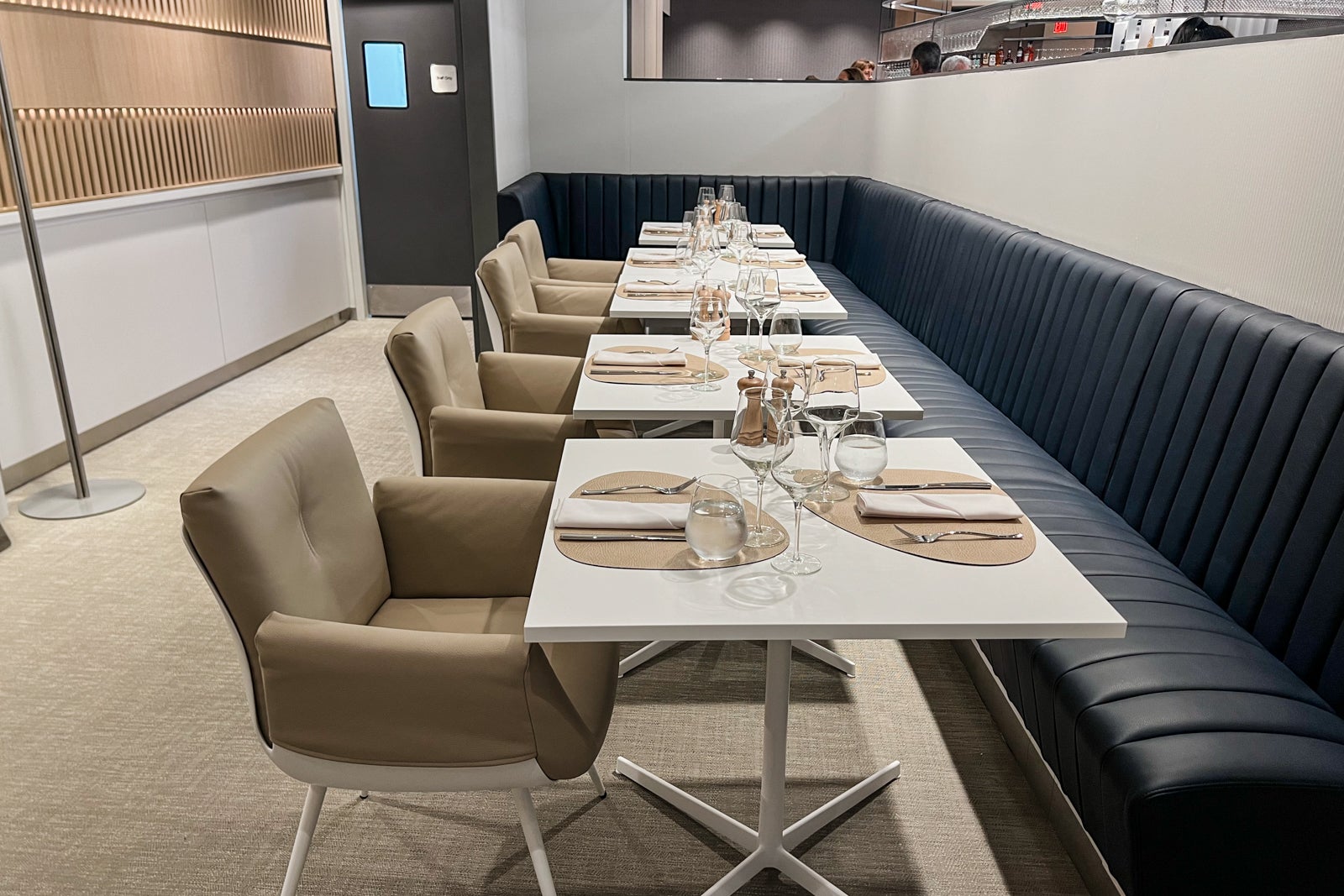 Dining area at Lufthansa lounge at Newark Liberty International Airport